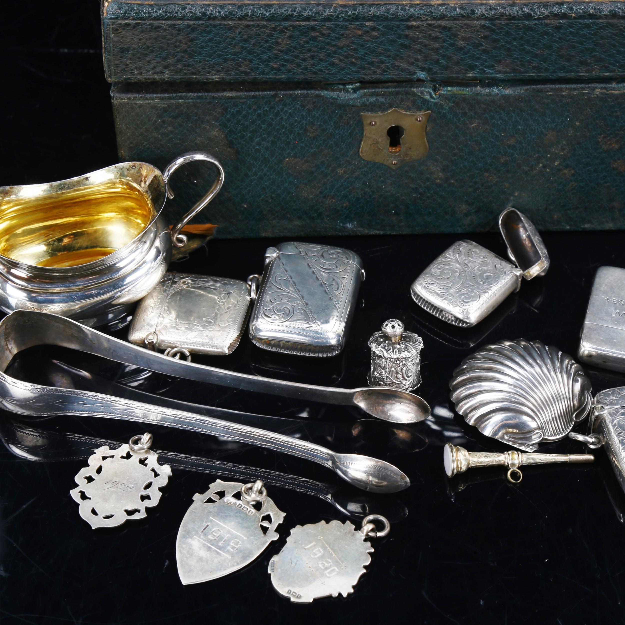 Various silver plate and collectables, including Vesta cases, Georgian Scottish sugar tongs, novelty - Image 3 of 4