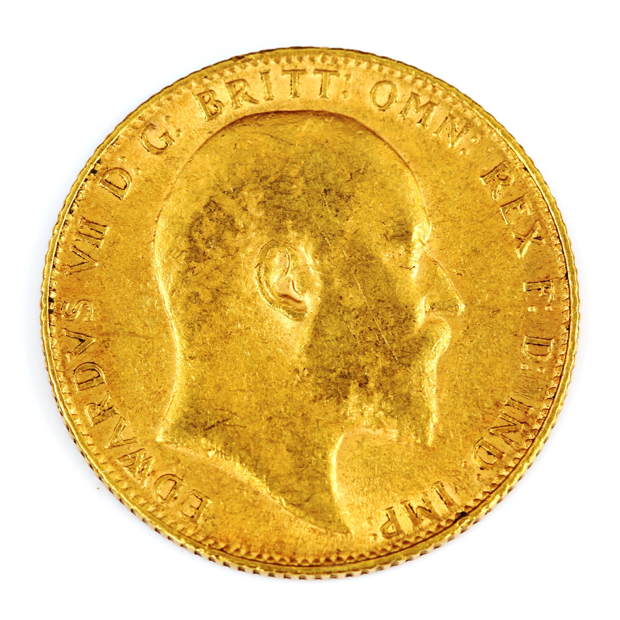 An Edward VII 1906 gold full sovereign coin, 7.9g - Image 2 of 3