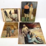 4 mid-century oils on board and card, figure studies, all by the same hand but unsigned, largest