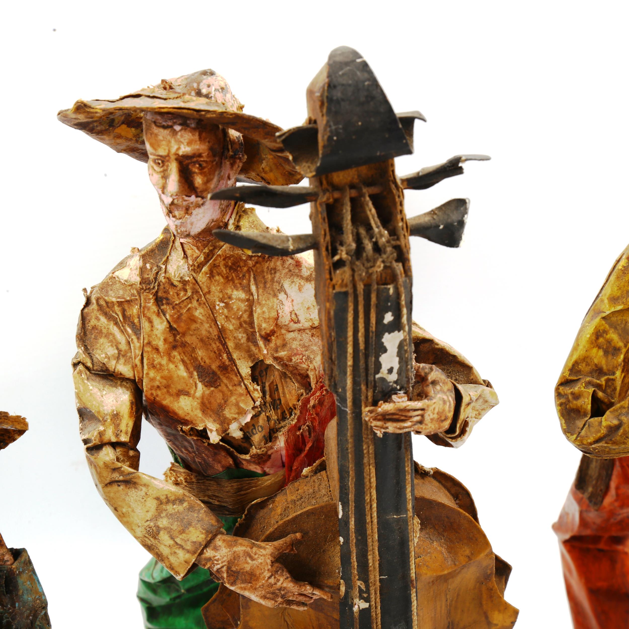 A Mexican papier mache set of 3 musicians, tallest 34cm, purchased in Mexico in 1951 - Image 2 of 3