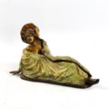 Austrian cold painted bronze erotic sculpture, reclining woman with removeable covers, length 14cm