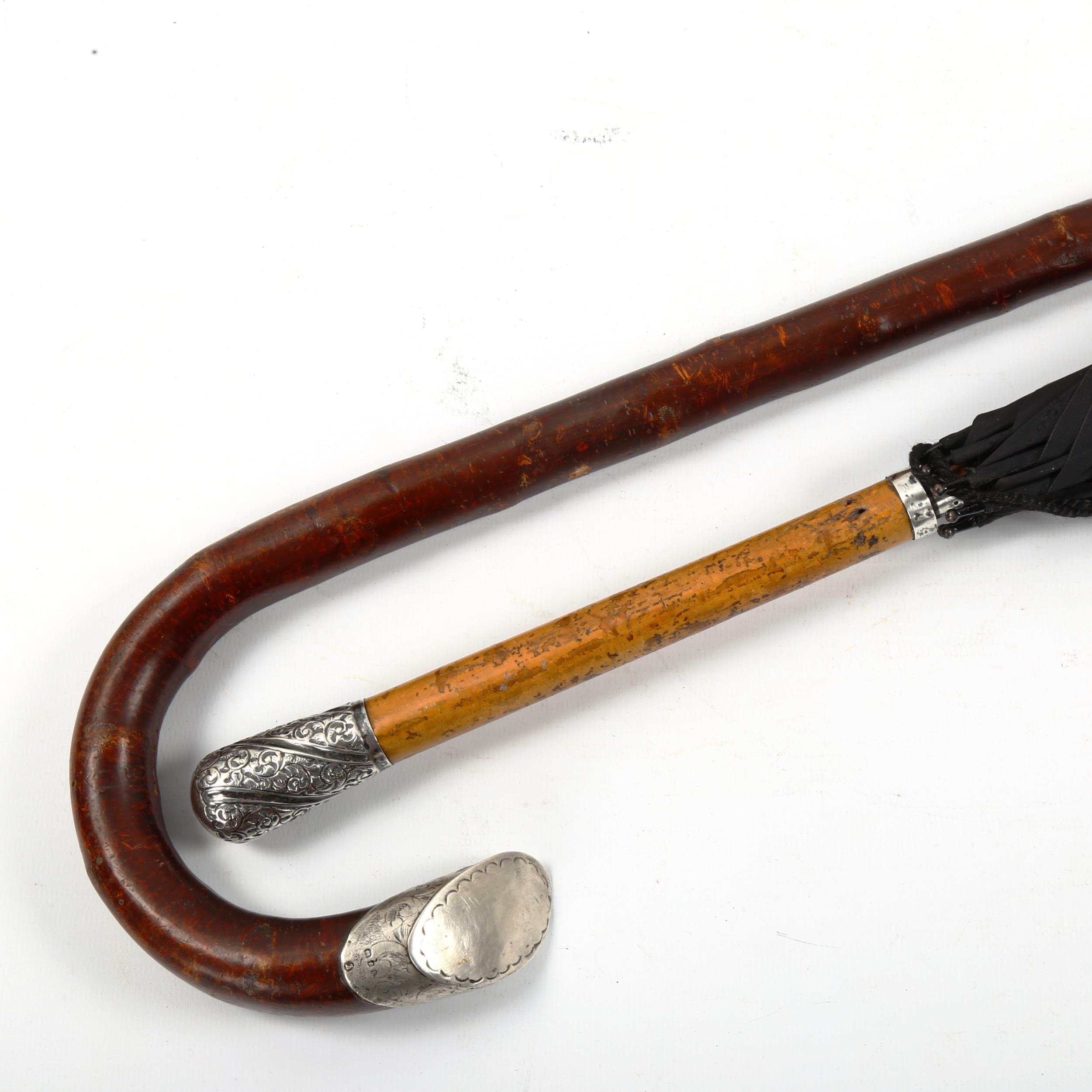 A late Victorian Fox & Co umbrella, with fruitwood handle and silver terminal, Birmingham 1893,