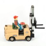 A Japanese tinplate toy forklift truck, length 28cm