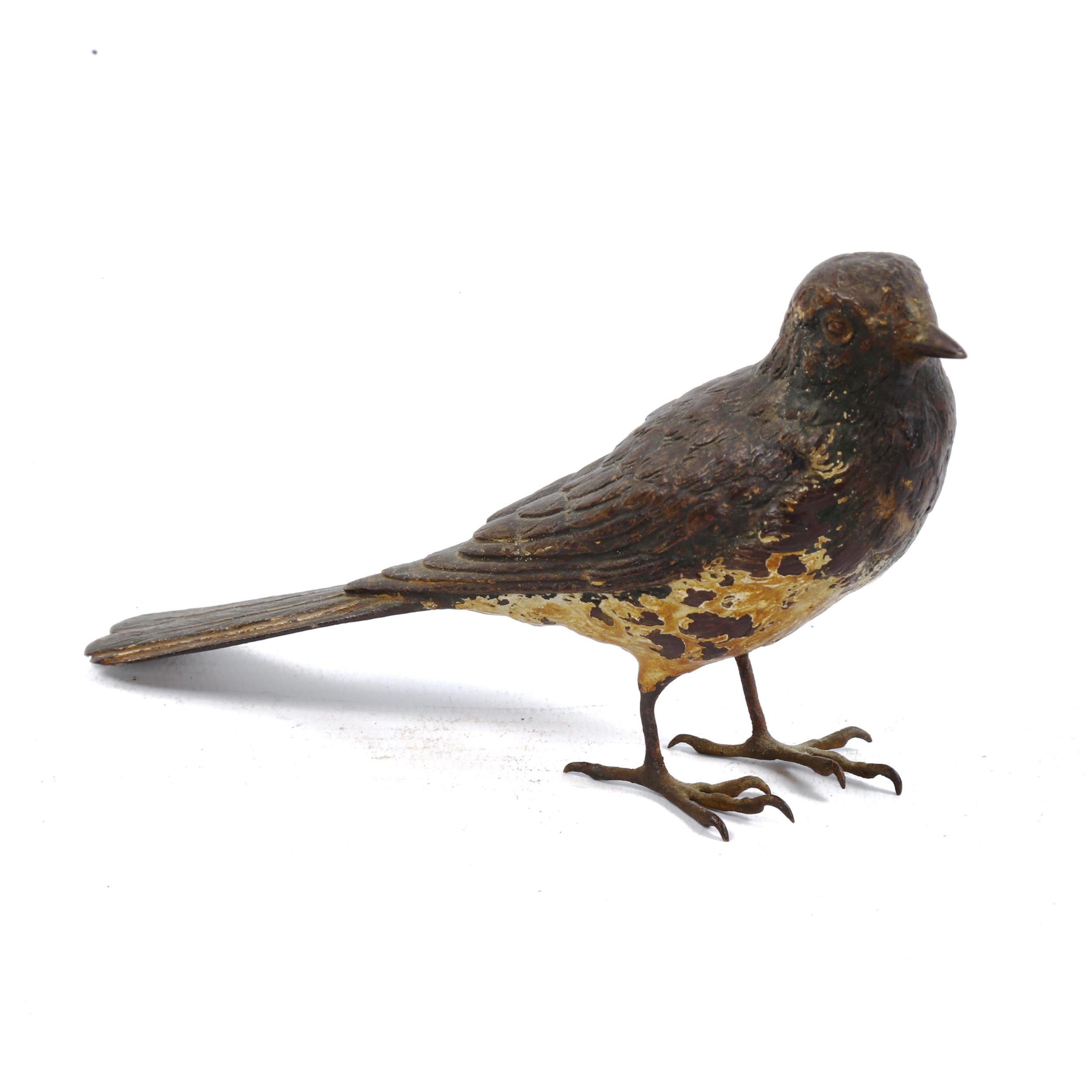 Austrian cold painted bronze bird, unmarked, length 14cm
