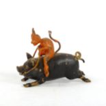Austrian cold painted bronze devil riding a pig, length 4cm