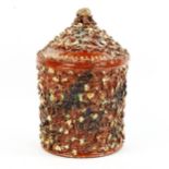 A 19th century slipware tobacco jar, probably Brede pottery, inscribed "A.Fullargar:1874", height