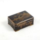 A Japanese brass and enamel box, depicting scenes of Mount Fuji, length 7.5cm