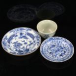 3 pieces of Chinese blue and white porcelain, largest bowl 16cm across