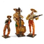 A Mexican papier mache set of 3 musicians, tallest 34cm, purchased in Mexico in 1951