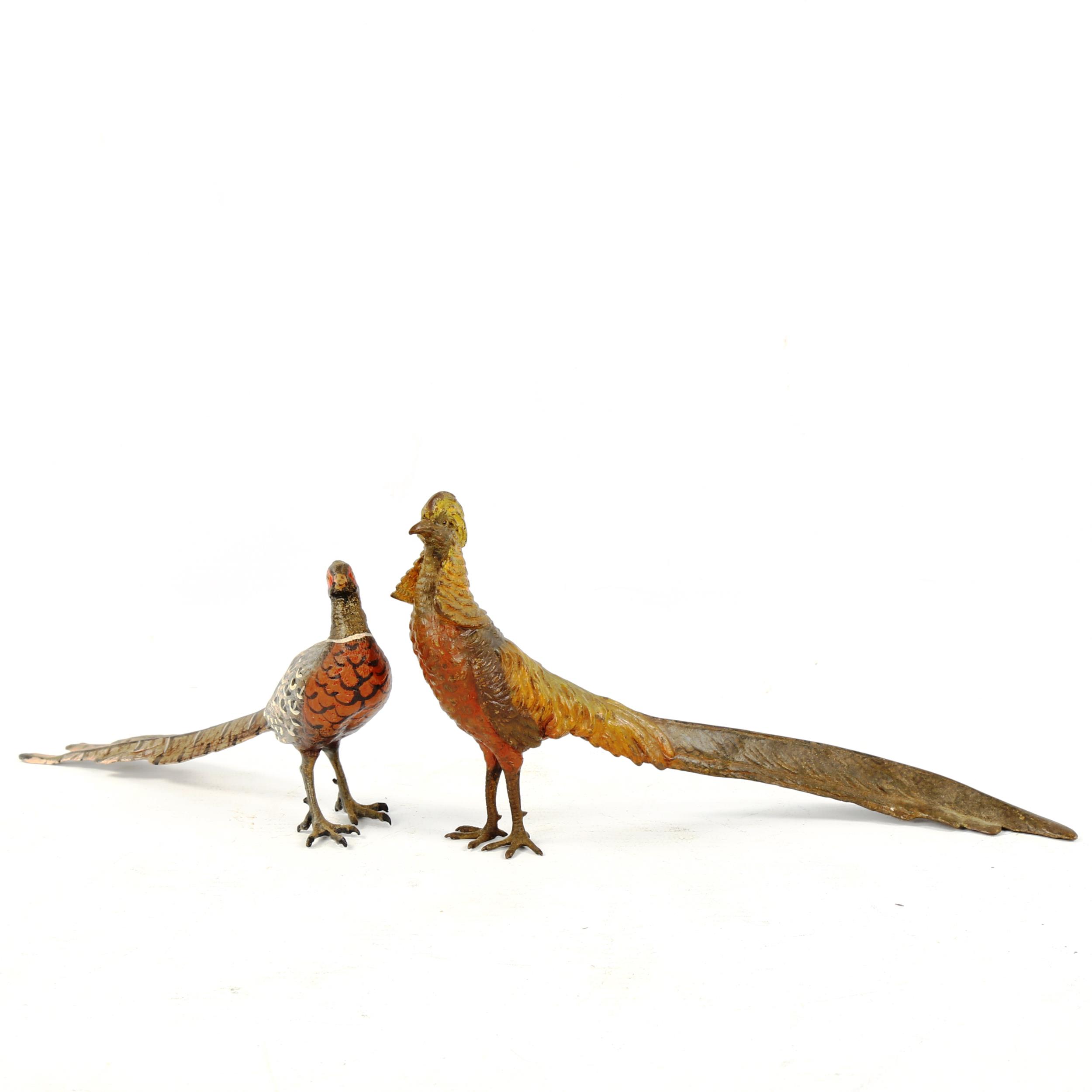 2 Austrian cold painted bronze pheasant, largest length 21cm