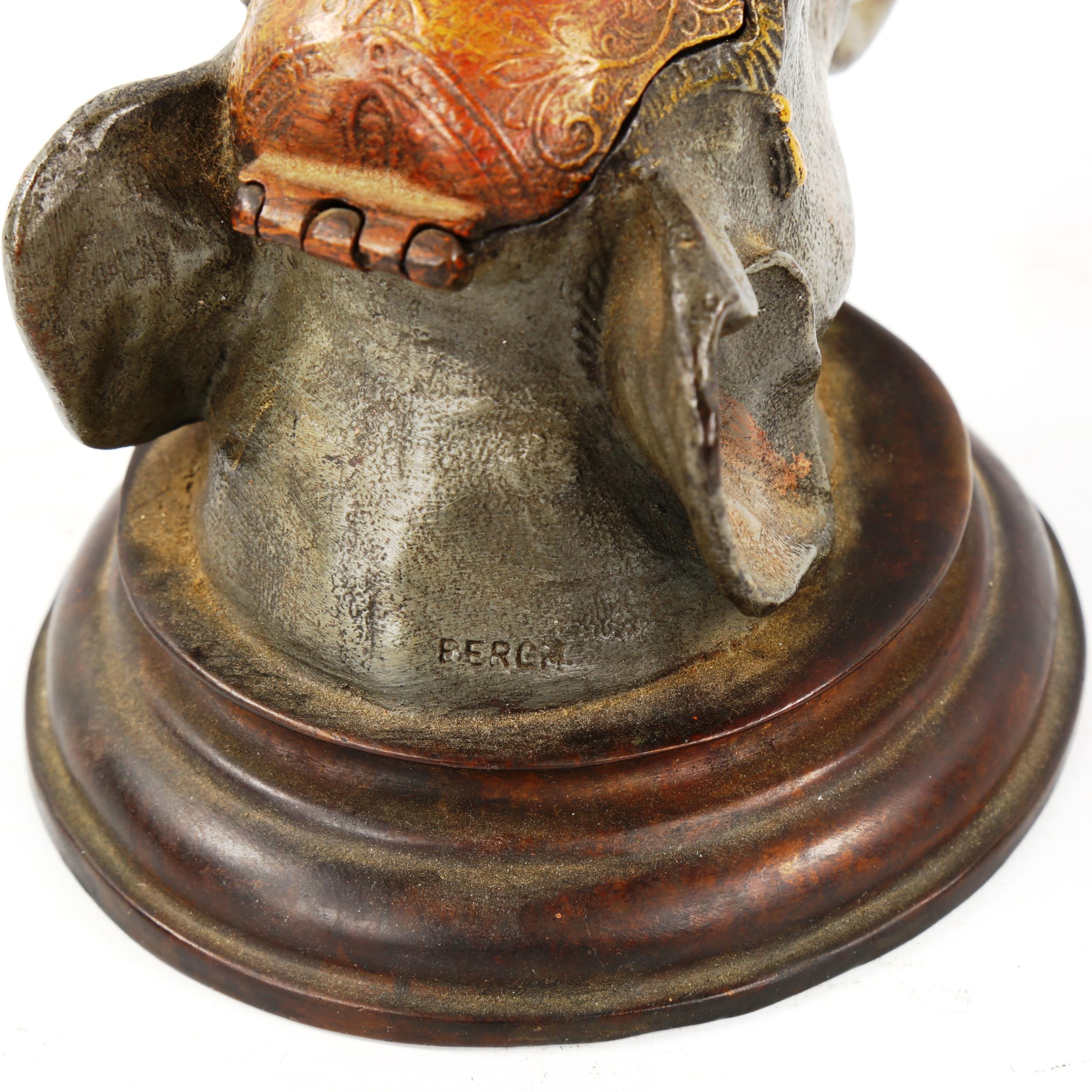 Bergmann style cold painted bronze inkwell, in the form of an elephant head with monkey finial, - Image 3 of 3