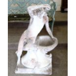A reconstituted stone garden sculpture, Classical nude beside a fountain, height 100cm (3'3")