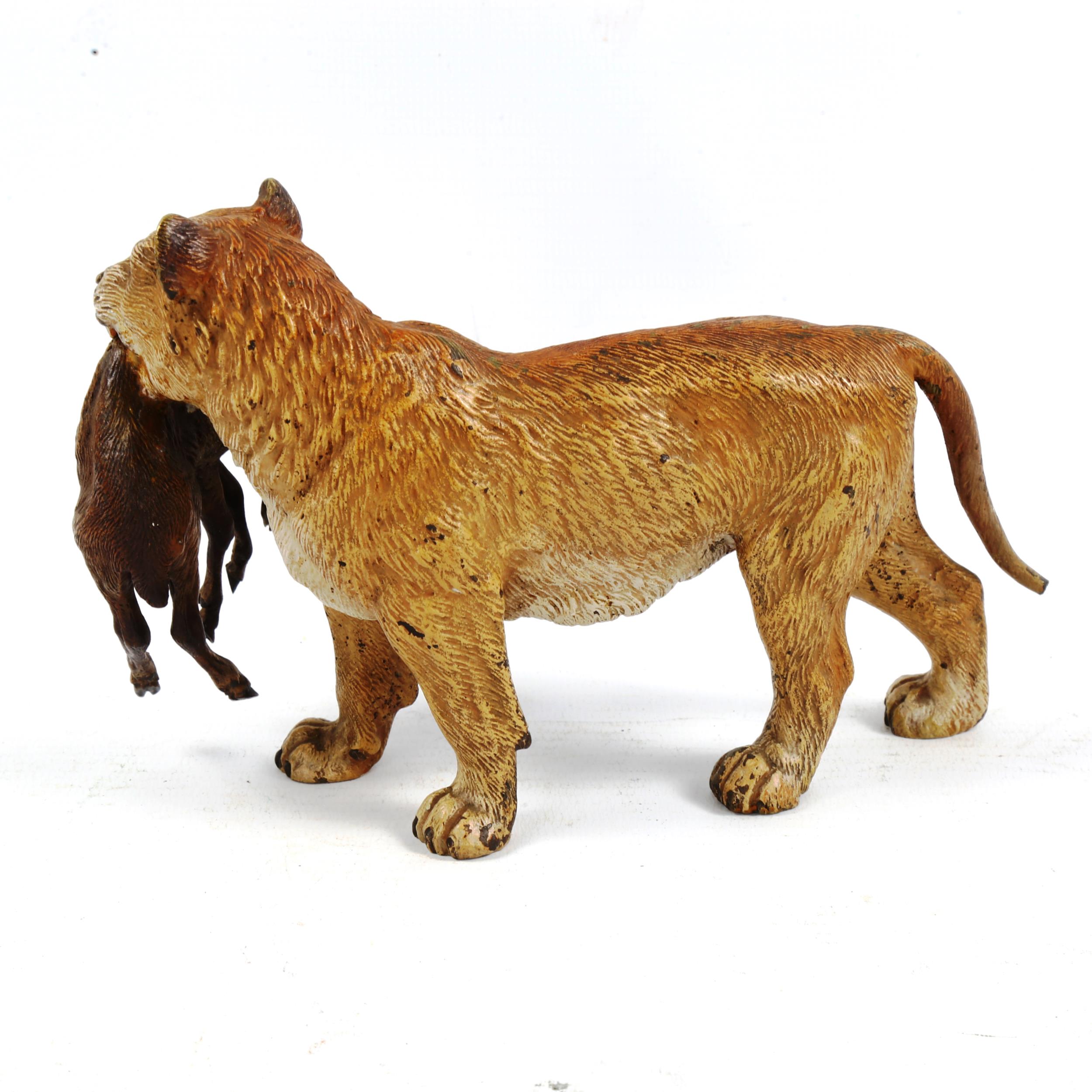 An Austrian cold painted bronze lioness carrying an antelope, length 17cm - Image 2 of 3