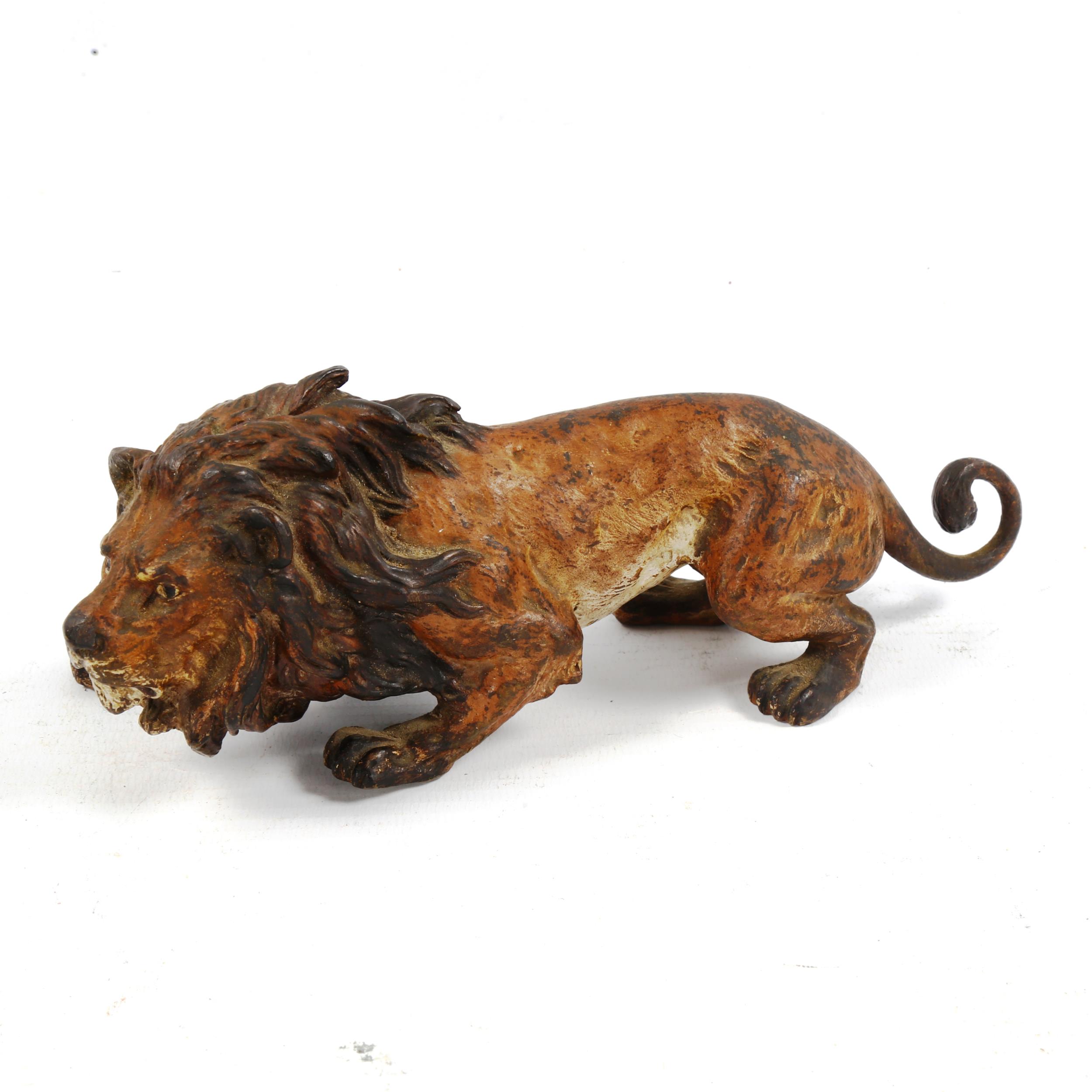 Franz Bergmann, cold painted bronze prowling lion, impressed marks no. 2607, length 18cm