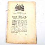 A printed booklet "At The Council Chamber In Whitehall 22nd October 1688"