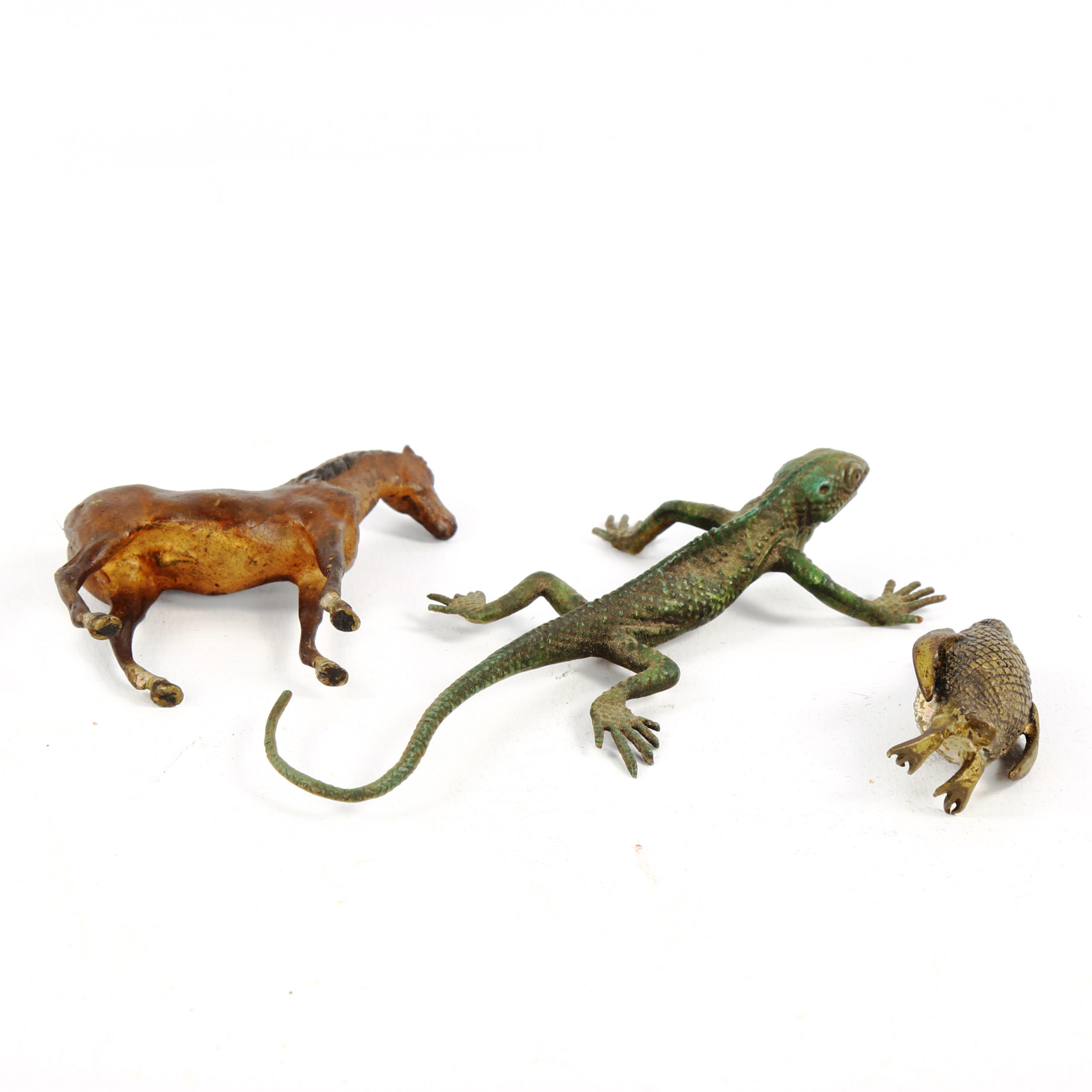 3 Austrian cold painted bronze animals, penguin, height 4cm, horse, height 6cm, and a lizard (3) - Image 3 of 3