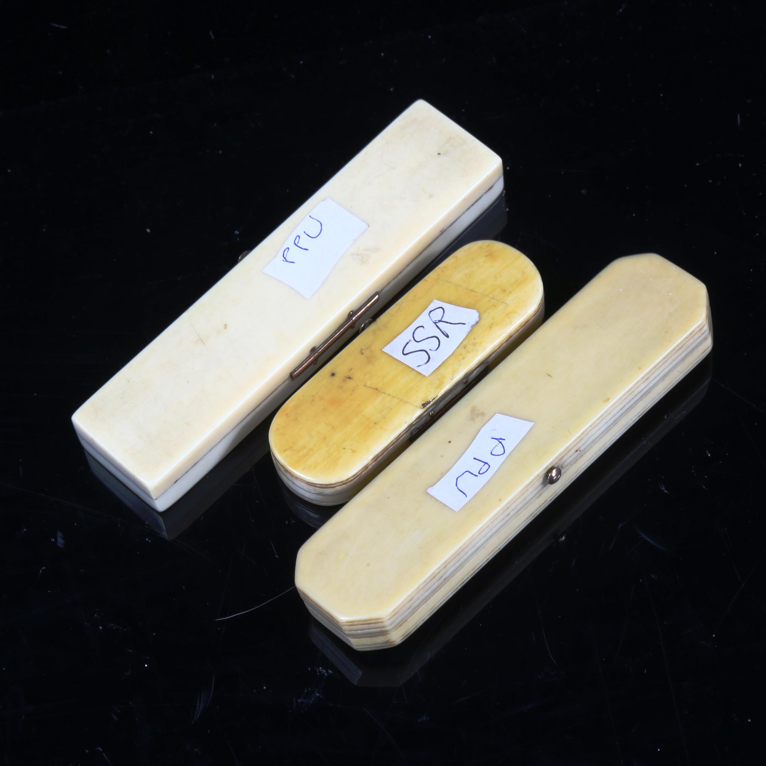 3 Georgian ivory and gold inlaid toothpick cases, 1 with hair panel on the lid (3) - Image 3 of 3
