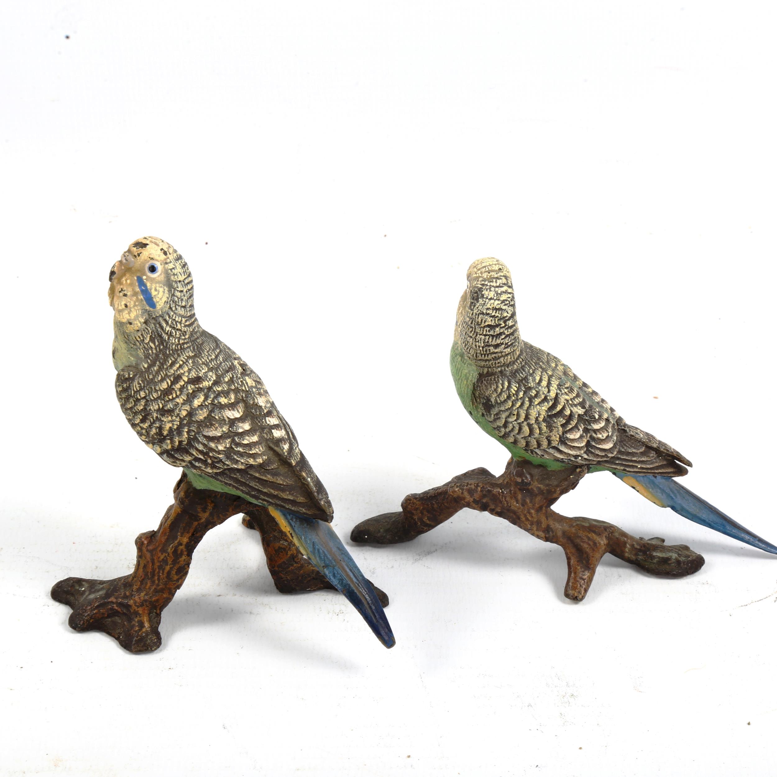 A pair of Austrian cold painted bronze lovebirds on branches, height 8cm - Image 2 of 3