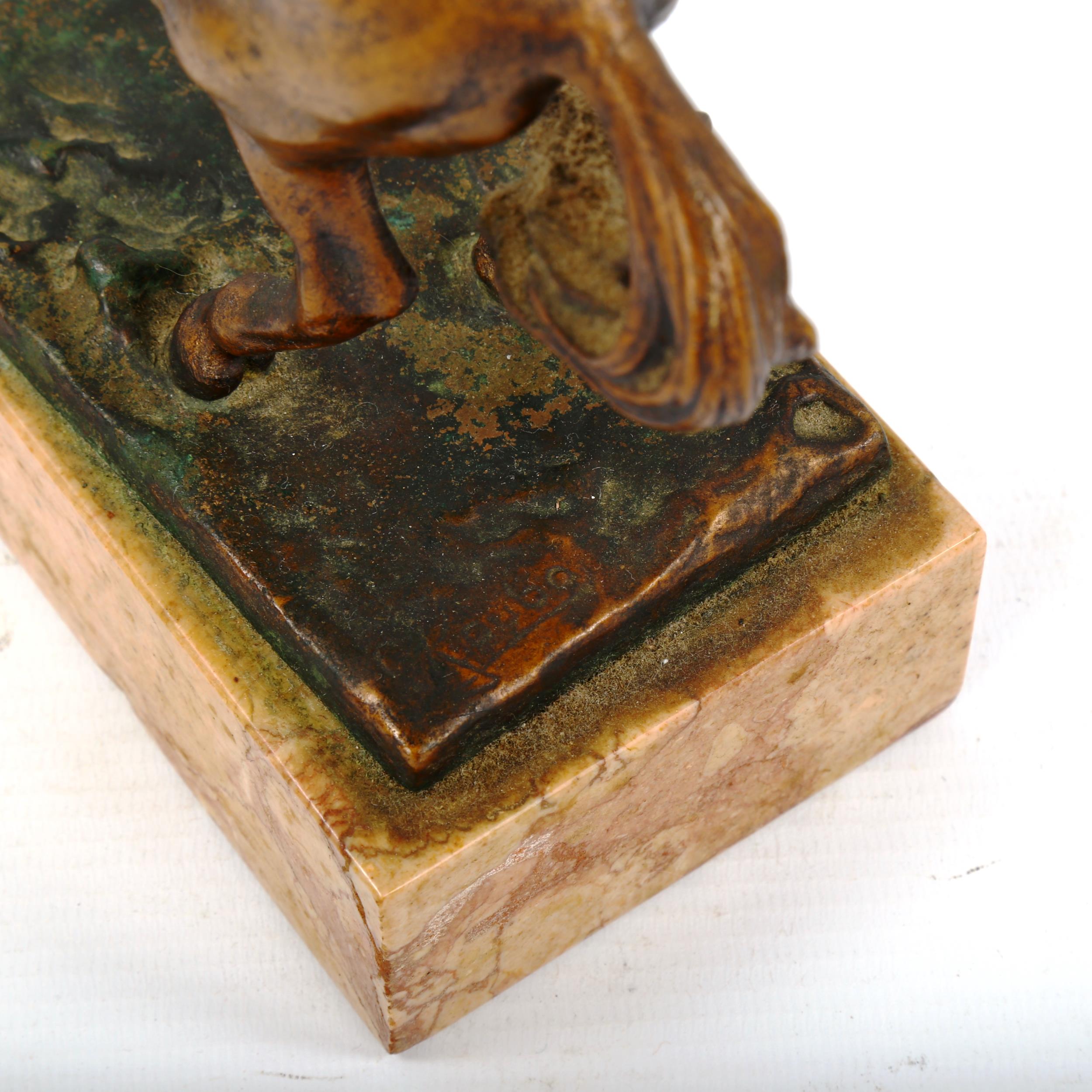 Carl Kauba (1865 - 1922), gilt patinated bronze sculpture, bucking bronco, signed, on marble base, - Image 3 of 3