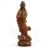 A Chinese carved wood figure of Guanyin, height 38cm