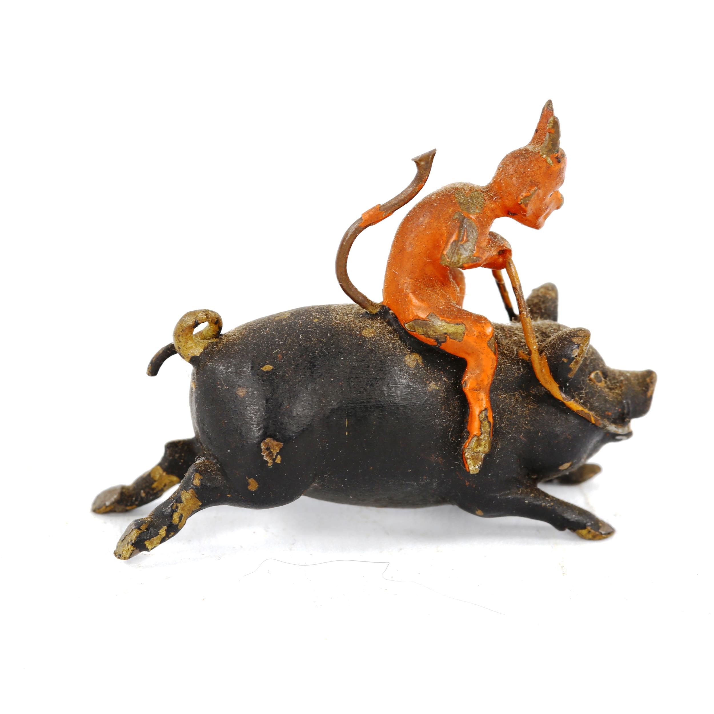 Austrian cold painted bronze devil riding a pig, length 4cm - Image 2 of 3