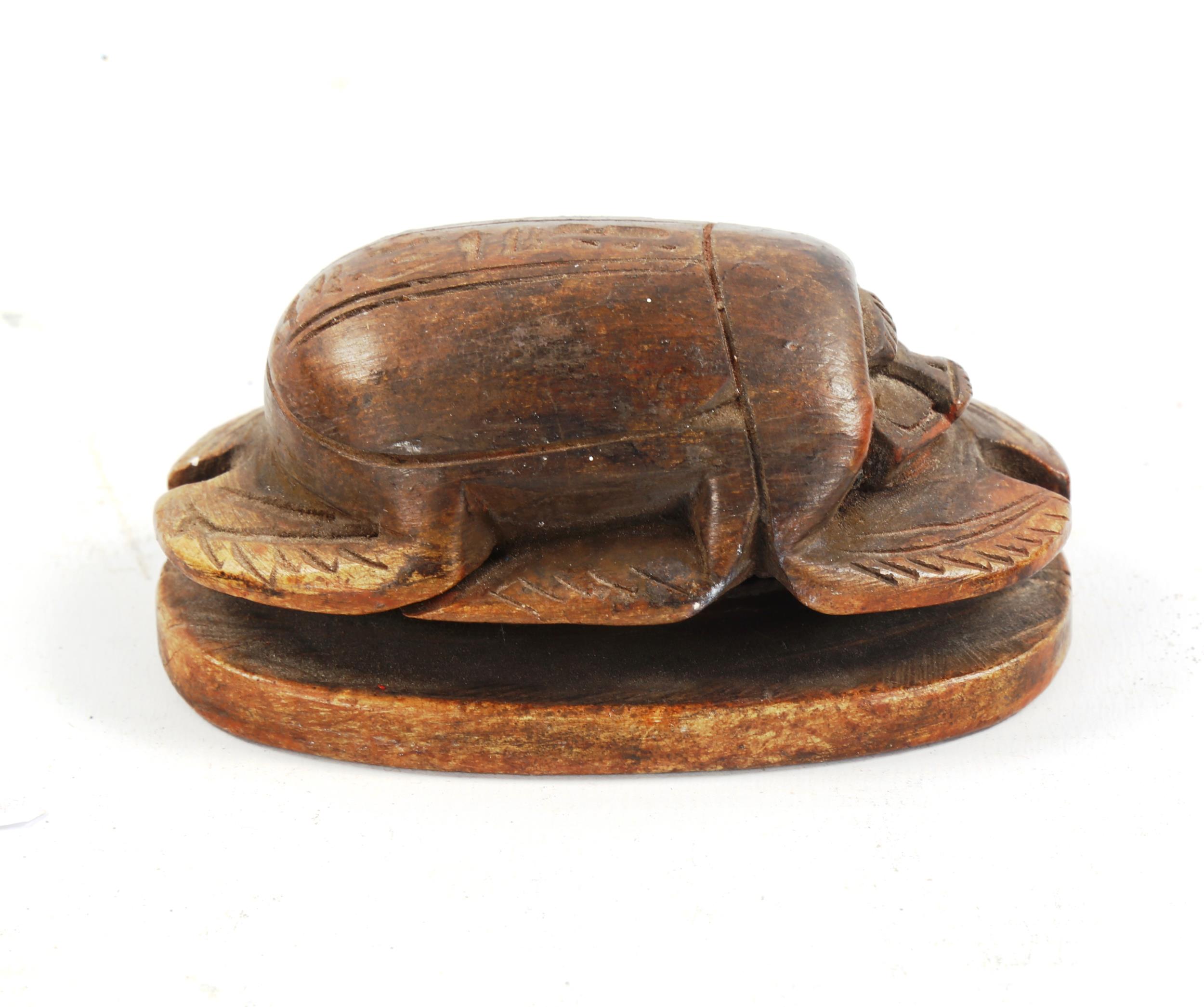 An Egyptian carved stone scarab beetle, length 9.5cm - Image 3 of 3