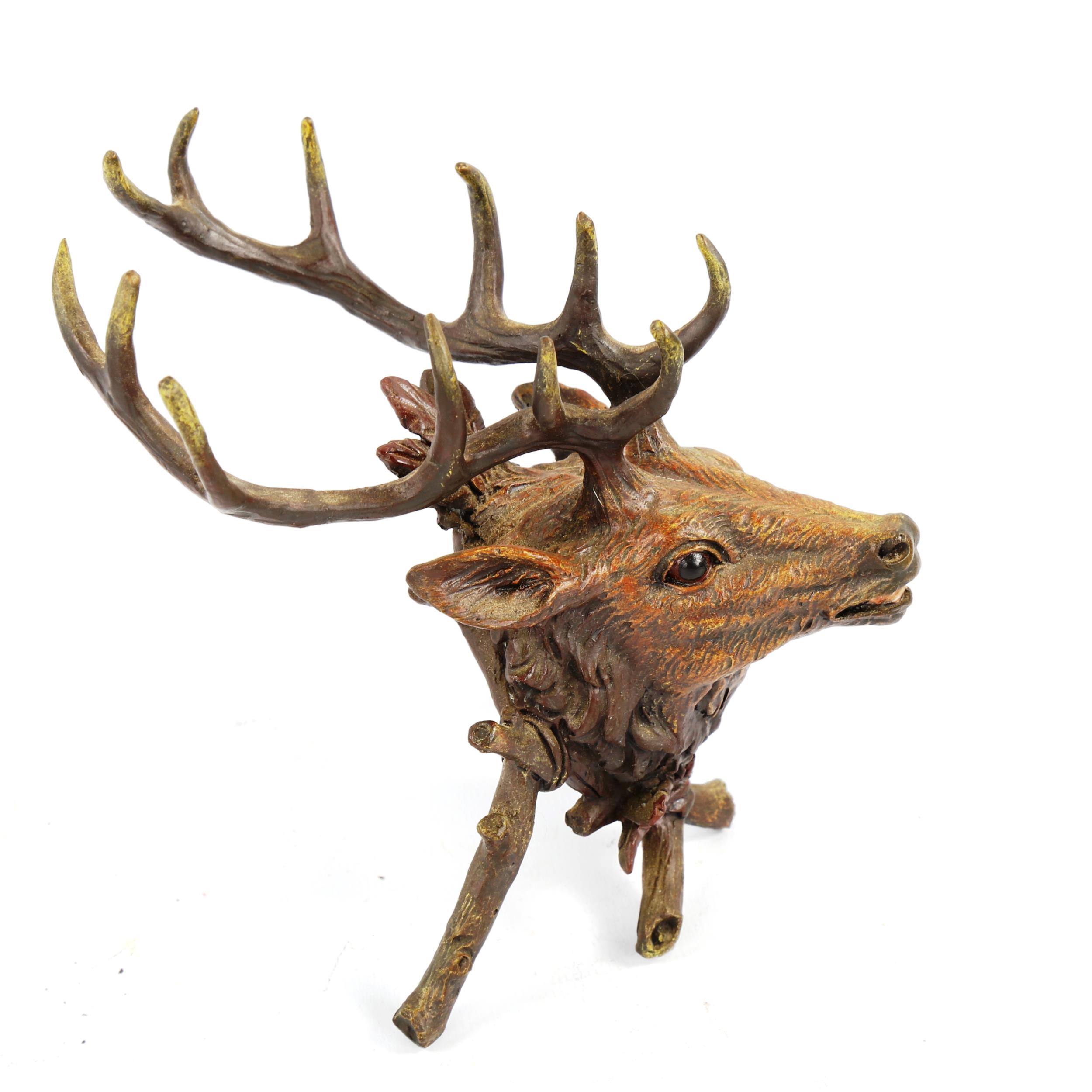 Bergmann style cold painted bronze stag's head desk stand, height 14cm - Image 3 of 3