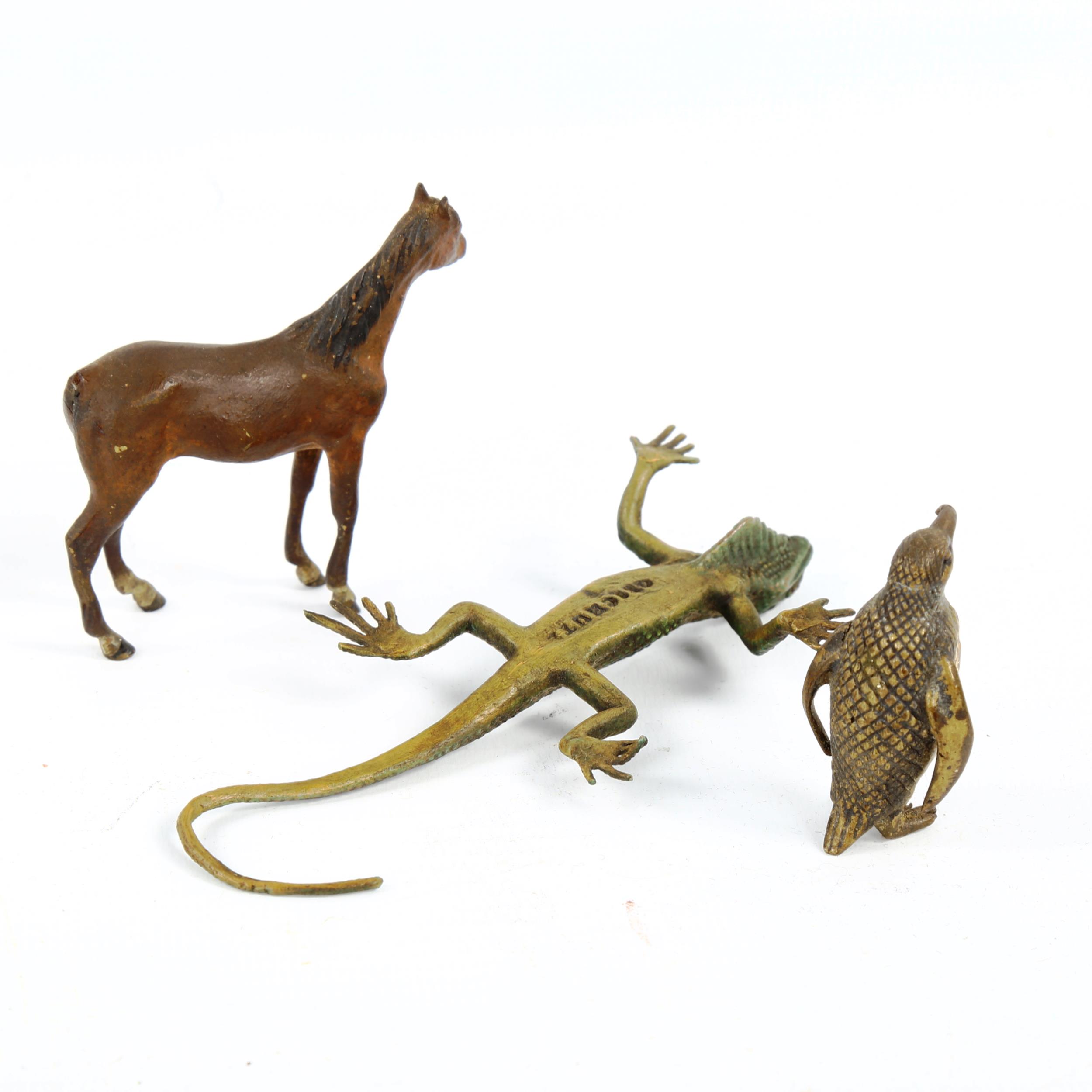 3 Austrian cold painted bronze animals, penguin, height 4cm, horse, height 6cm, and a lizard (3) - Image 2 of 3