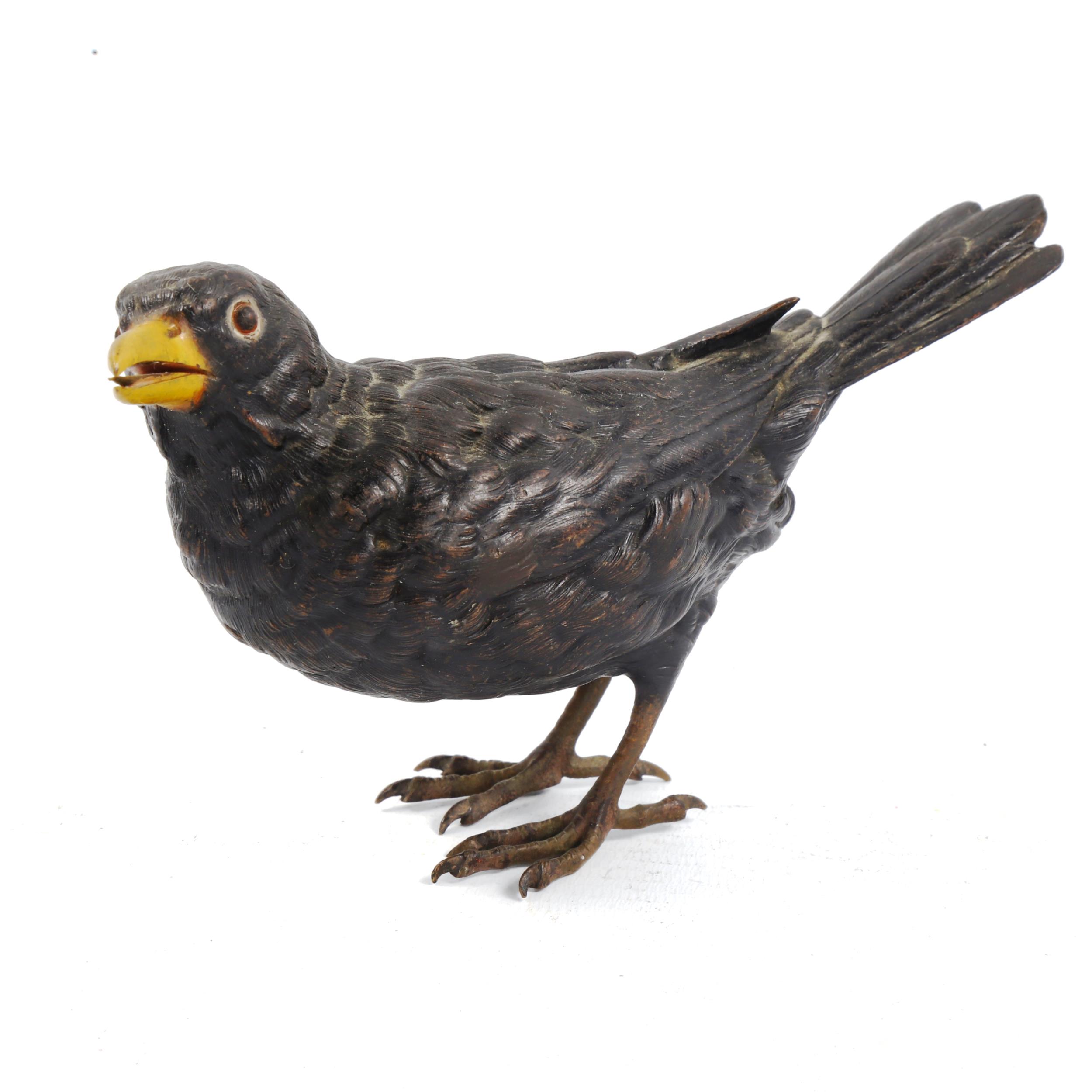 Franz Bergmann, cold painted bronze, black bird, impressed marks serial no. 459, length 17cm