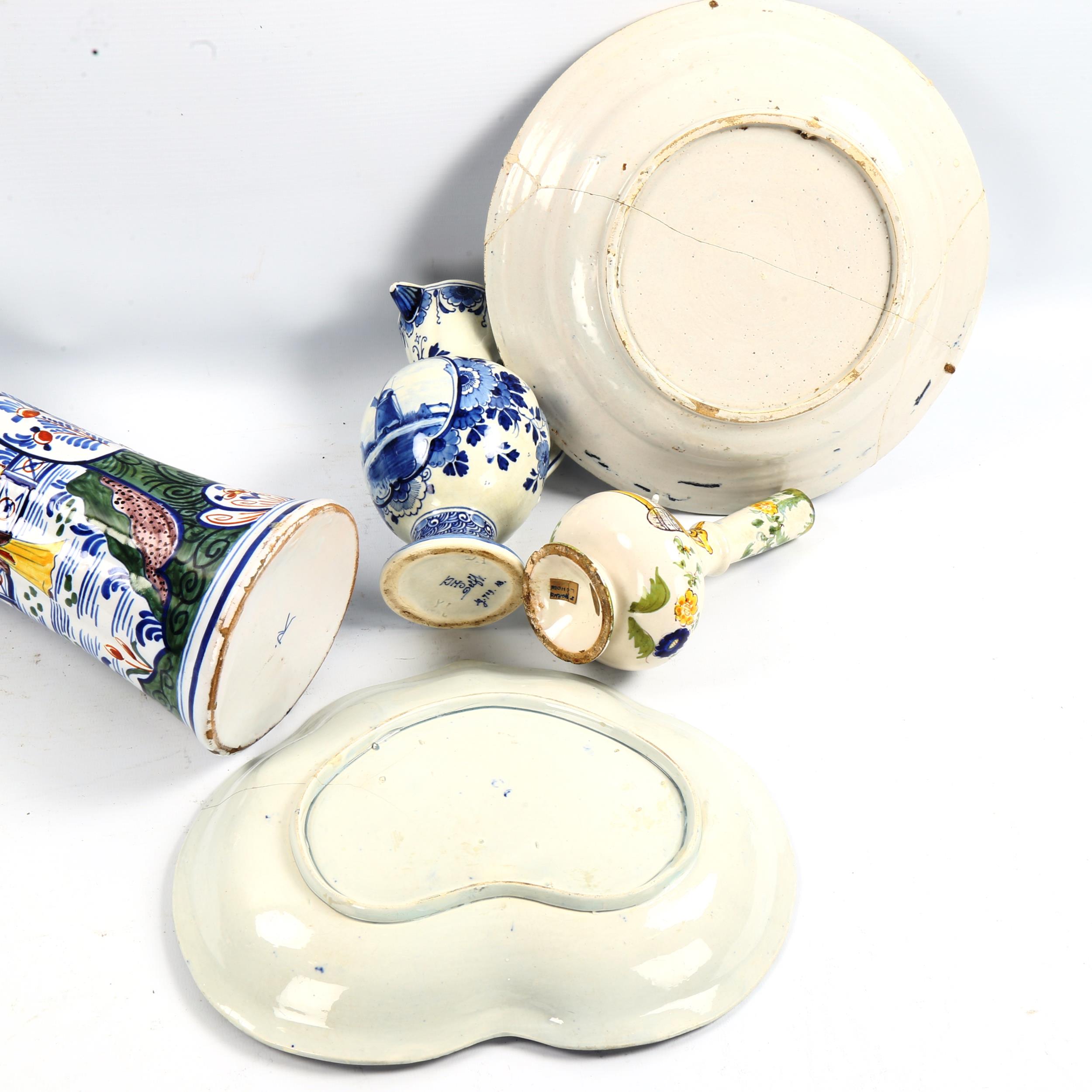 A group of tin glazed pottery, including a Worcester heart-shaped dish, length 26cm, and 18th - Image 3 of 3