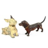 2 cold painted spelter dog design inkwells, Scottie dog height 13cm, and Dachshund length 24cm