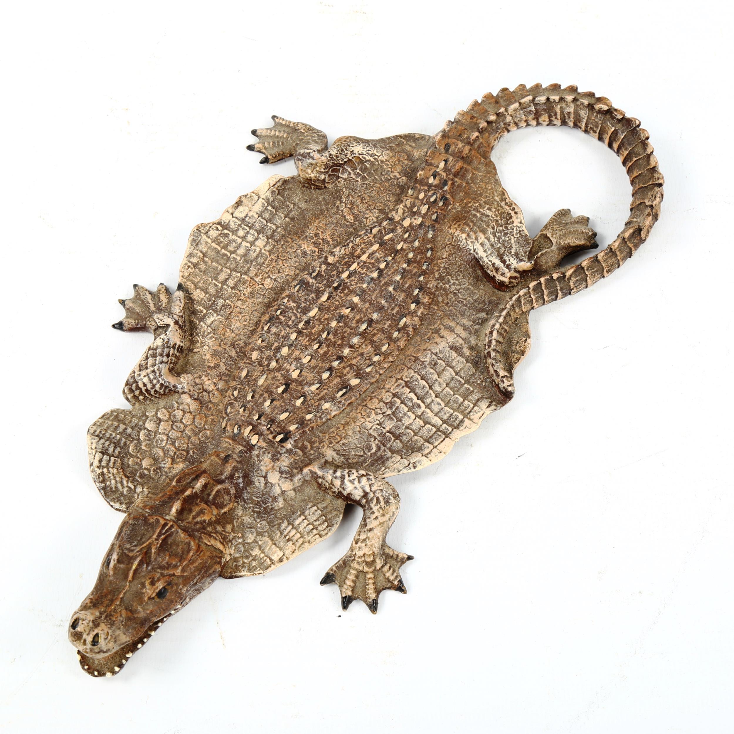 Bergmann style cold painted bronze alligator skin rug, length 25cm