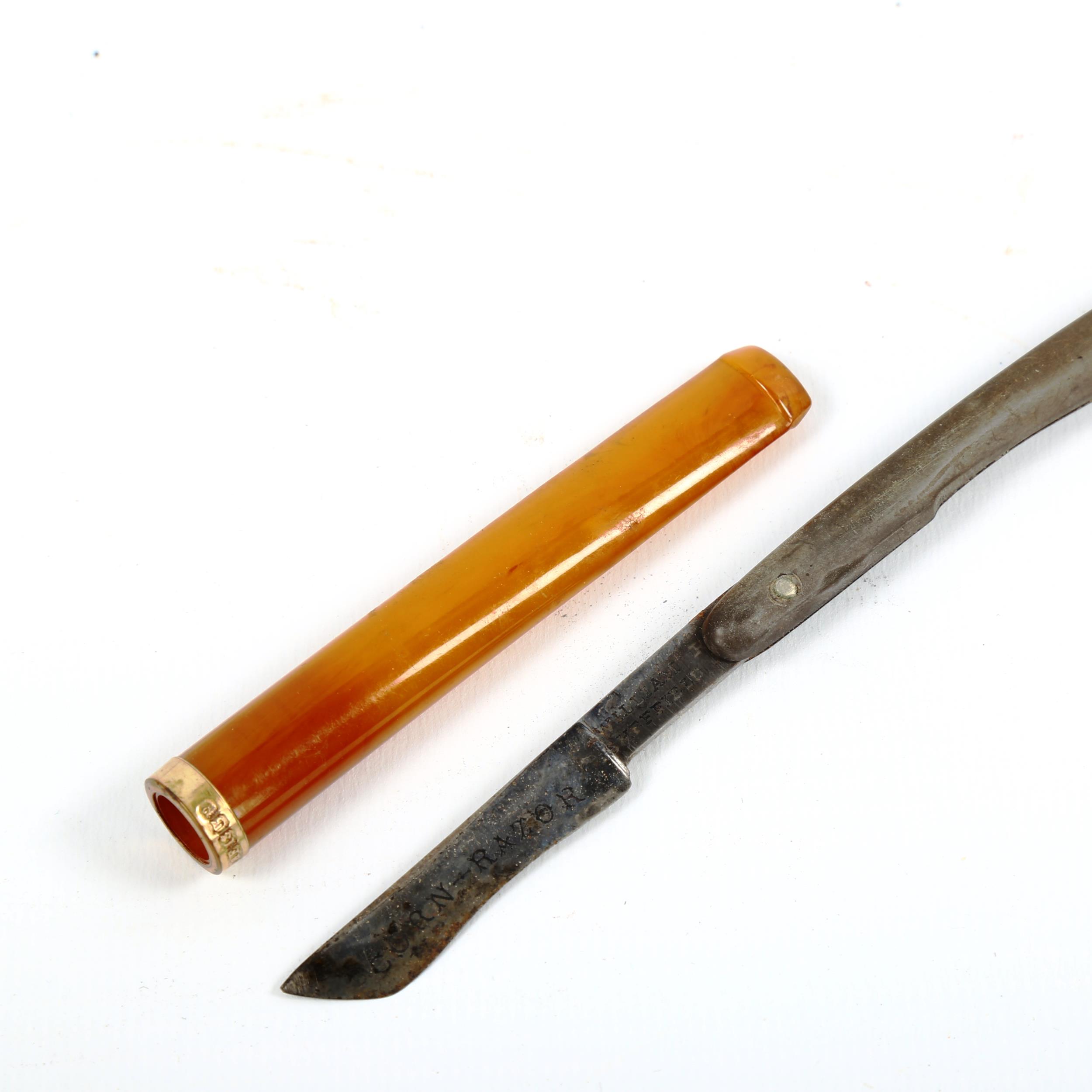 A 19th century ebony and nickel campaign knife and fork, together with horn-handled pocket knife, - Image 3 of 4