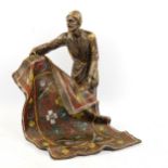 Bergmann style cold painted bronze sculpture, Arab carpet seller, height 20cm