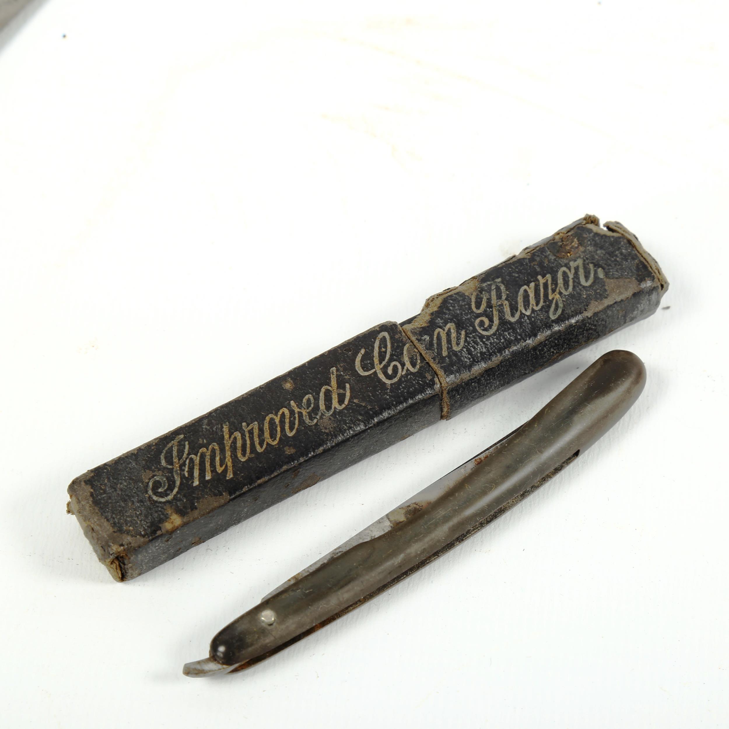 A 19th century ebony and nickel campaign knife and fork, together with horn-handled pocket knife, - Image 4 of 4