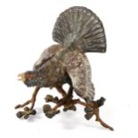 Cold painted bronze sculpture of a capercaillie on a branch, height 19cm