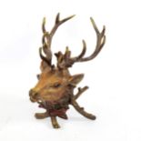 Bergmann style cold painted bronze stag's head desk stand, height 14cm