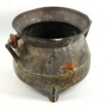 An Antique bronze cauldron with iron swing handle, rim diameter 20cm