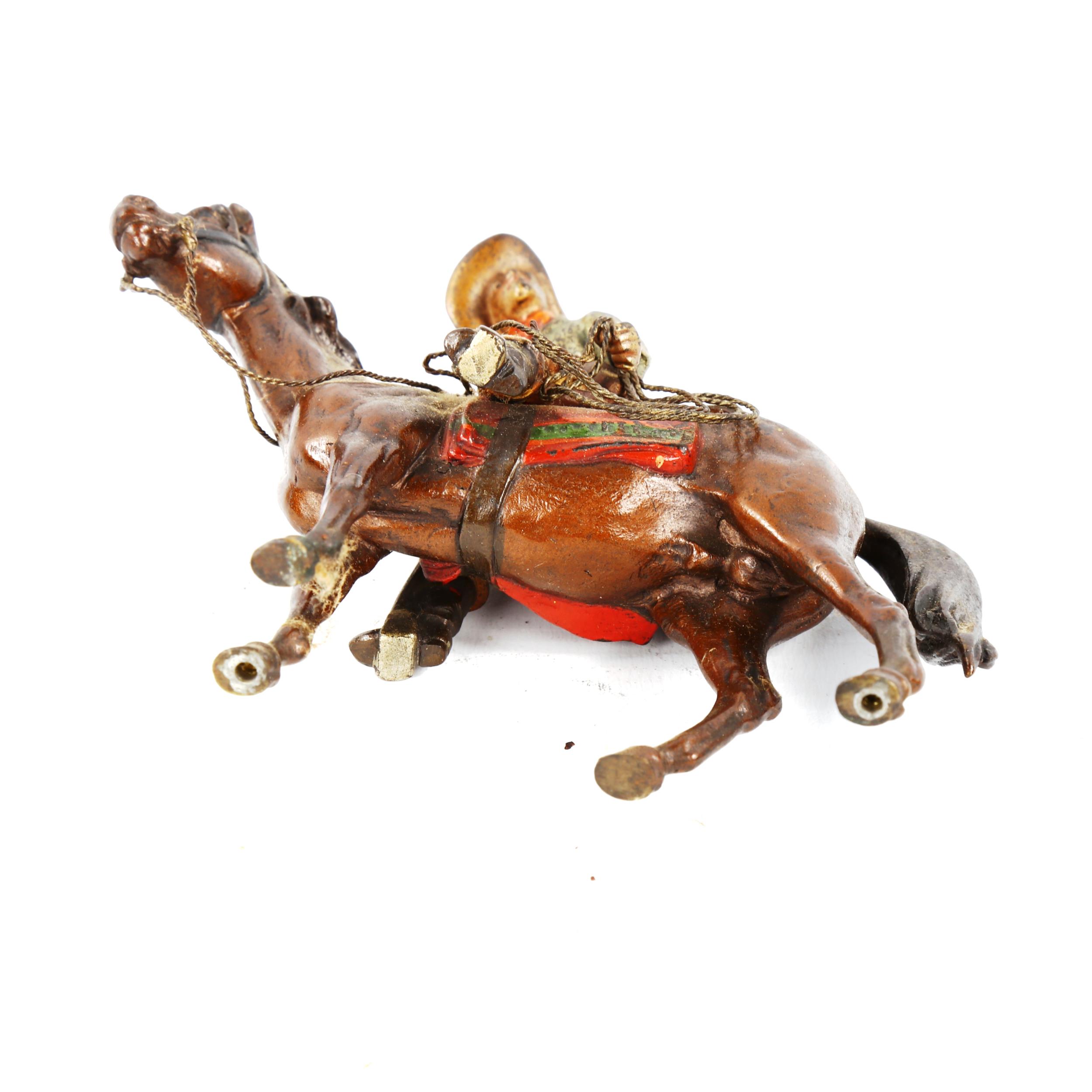 Austrian cold painted bronze cowboy on horseback, length 12cm, height 12cm - Image 3 of 3