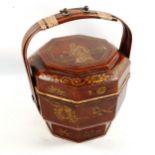 A Chinese gilded stained wood food box and cover, with bamboo handle and painted decoration,