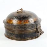 A Victorian dome-top spice box, with brass handle and integral grater, diameter 16cm
