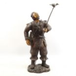 A patinated and polished bronze figure of a Japanese Samurai Warrior, height to top of head 51cm