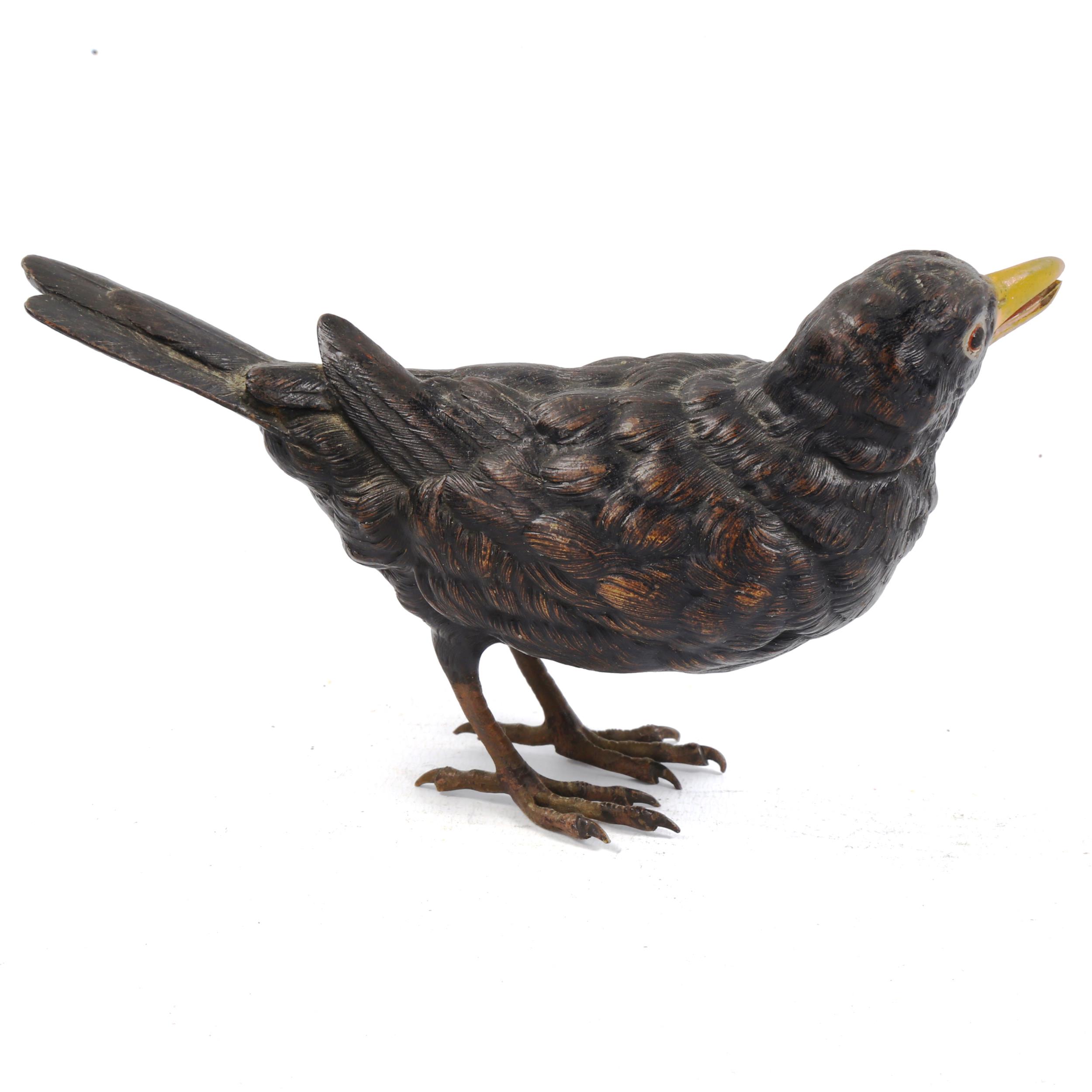 Franz Bergmann, cold painted bronze, black bird, impressed marks serial no. 459, length 17cm - Image 2 of 3