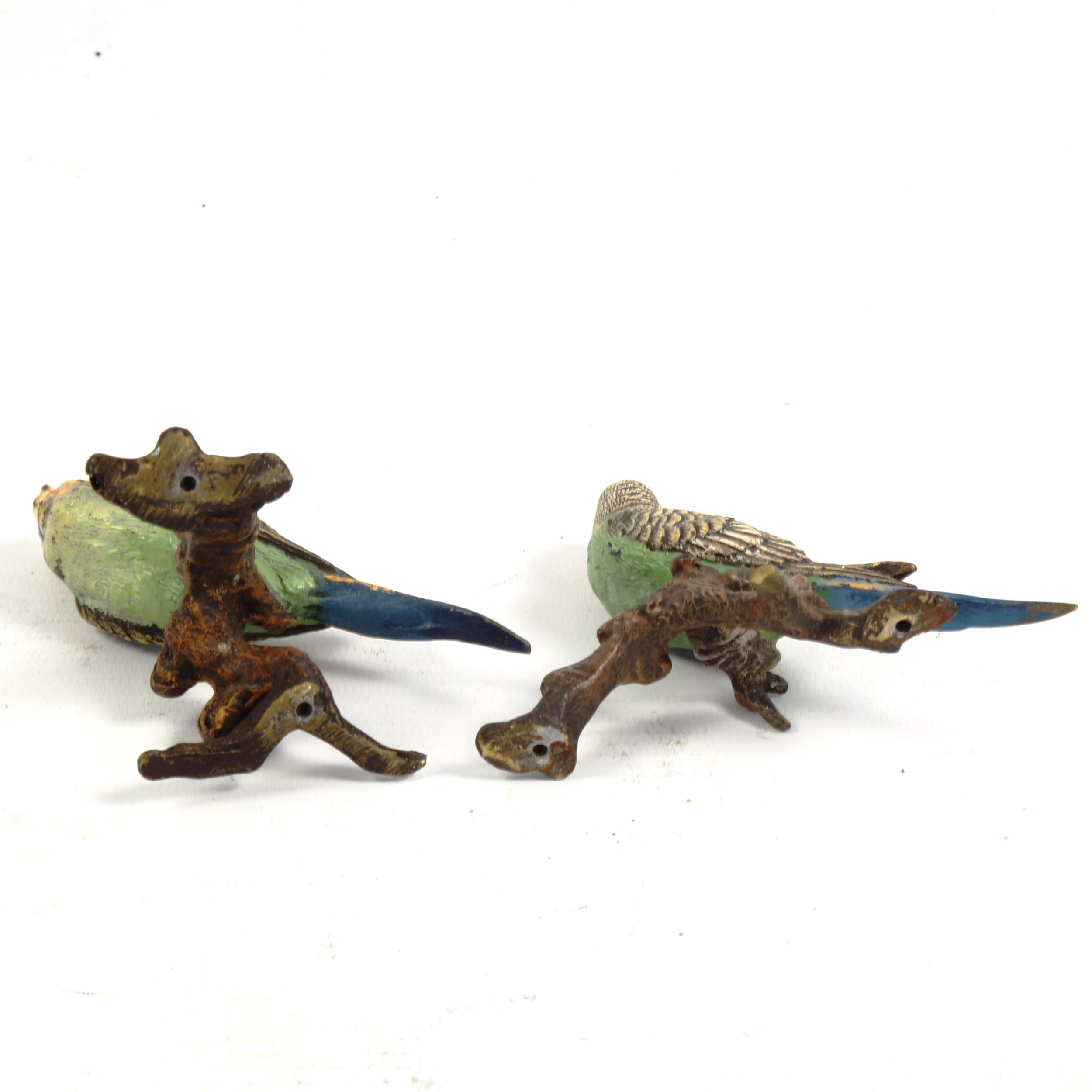 A pair of Austrian cold painted bronze lovebirds on branches, height 8cm - Image 3 of 3