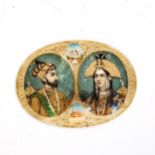 19th century Indian miniature double portrait on ivory, depicting a Royal couple and palace
