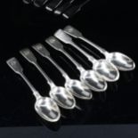 A set of 6 Victorian silver Fiddle pattern dessert spoons, by Francis Higgins II, hallmarks London