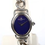 BAUME & MERCIER - a lady's stainless steel mechanical bracelet watch, ref. 1800, blue dial with