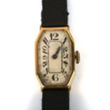 BUREN - a lady's Art Deco 18ct gold mechanical wristwatch, circa 1927, oval silvered dial with