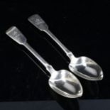 A pair of William IV Irish silver Fiddle pattern serving spoons, by Samuel Neville, hallmarks Dublin