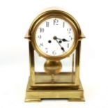 SAMUEL MARTI - a brass-cased 4-glass dome-top 8-day mantel clock, white enamel dial with hand